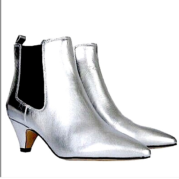 NWT Sam Edelman Leather Silver Metallic Katt Chelsea Kitten Heel Ankle Boot - Picture 8 of 11